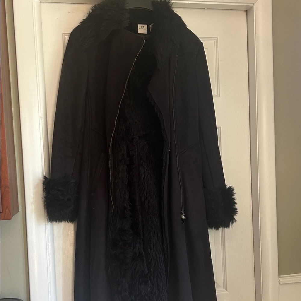 A/X Armani Exchange Black Trench Coat with Faux Fur